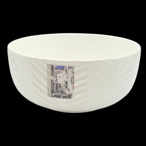 Destinos SA White Ceramic Decorative Bowl Chevron Embossed Made In Portugal 8.7"